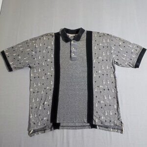 Vintage Fila Golf polo shirt men's size L grey and black with geometric pattern